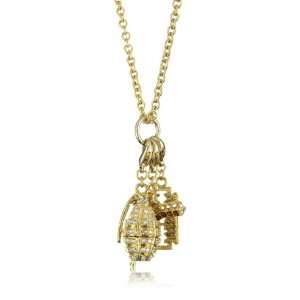   Hamilton Crawford Sparkling 3 Charm Bad Boy Gold Necklace Jewelry