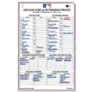  Cubs at Pirates 5 06 2010 Game Used Lineup Card (LH869833 