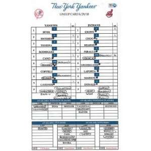 Indians at Yankees 5 29 2010 Game Used Lineup Card (LH882827)   Other 