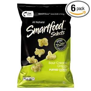 Smartfood Selects Puffed Corn, Sour Cream Onion, 4 Ounce Bags (Pack of 