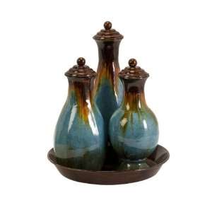  Blaze Blue Drip Lidded Bottles on Tray