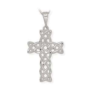  White Gold Detailed Religious Celtic Cross with 18 Inch 