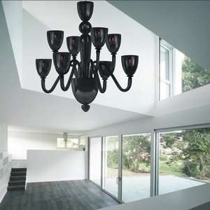 Zaneen D8 1317 Moma   Eight Light Chandelier, Chrome Finish with Black 