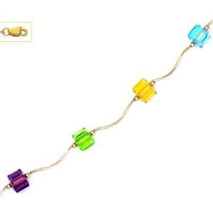 14k 6 mm Cube Yellow Blue Red and Green Crystal Necklace   Choice 16 