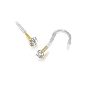  14KT Gold BioFlex Nose Screw Ring 2.5mm CZ 18G FREE Nose Ring 