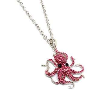  Punk Rock Pink Crystal Octopus Necklace 