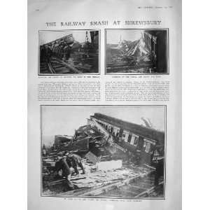  1907 RAILWAY TRAIN CRASH SHREWSBURY WRECKED CARRIAGES 