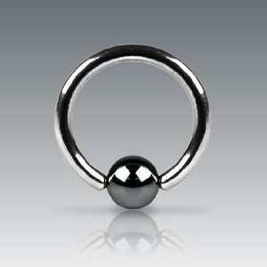 Hematite Plated Captive Bead Ring   12G (2mm)   10mm Length   5mm Ball 