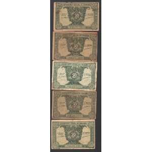   INDOCHINA/VIETNAM 5 BANK NOTES 50 CENTS ISSUE 1942 PICK# 90A VERY FINE