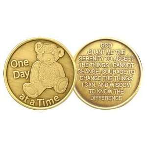 One Day At A Time Teddy Bear   Bronze AA ACA AL ANON Affirmation 