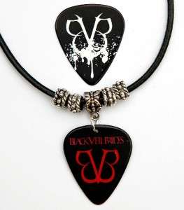Black Veil Brides Guitar Pick Black Leather Necklace  