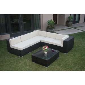   Sectional Sofa Black Rattan   6 Pieces Set Patio, Lawn & Garden