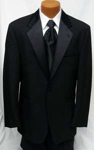 Black Andrew Fezza 1 Btn Notch Tuxedo Jacket Mens 42R  