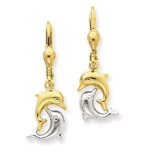  14k Two Tone Dolphin Earrings: Jewelry