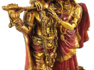 Metallic Gold Lord Krishna Hindu Statue Figure Radha  
