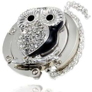 Silver/Black 3D Owl Foldable Purse Hanger Bag Hook with FREE Gift Box 