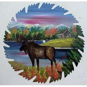  Mountain Cabin MOOSE 3 Seasons   Saw Blade Art