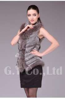 0247 knit knitted hand made Rabbit fur Vest waistcoat gilet for women 