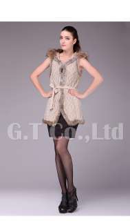 0329 Rabbit Fur Elegant Long Lovely girl Vest waistcoat gilet 