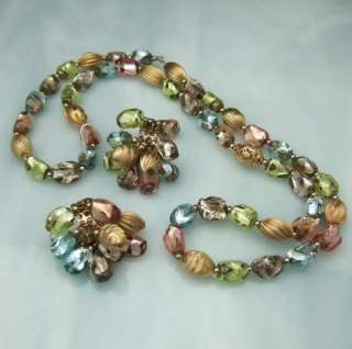 Vtg NAPIER Pastels Foil Glass Bead Necklace Earring Set  