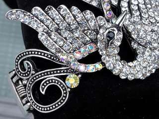 Antique Inspired Clear Crystal Rhinestone Happy Swan Bird Bracelet 