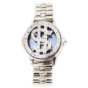  Iced Geneva YMCMB Dollar Sign Spinner Watch, Blue 