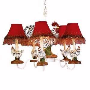  5 Arm Black & White Rooster & Hens Chandelier: Home 