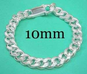 silver plated curb chain bracelet 10mm mens 8inch Sale  