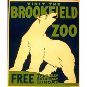  1936 Visit the Brookfield Zoo free poster with polar 