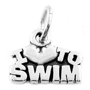  Sterling Silver One Sided I Love to Swim Charm: Jewelry