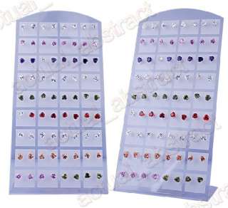 wholesale36xCZ heart earring stud&display free p&p 5mm  