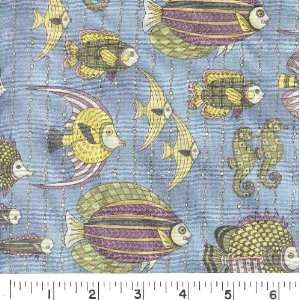  45 Wide FISH STRIPE   BLUE Fabric By The Yard Arts 