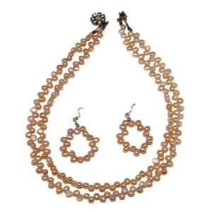 Fresh Water Puffy Pearl Necklace in Peach Color. A 18 Long Double 