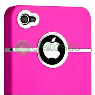 Deluxe Hard Case Cover For iPhone 4 4G Pink Chrome+Privacy LCD Screen 