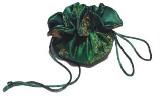GREEN CHINESE SATIN BROCADE JEWELRY POUCH bag travel  