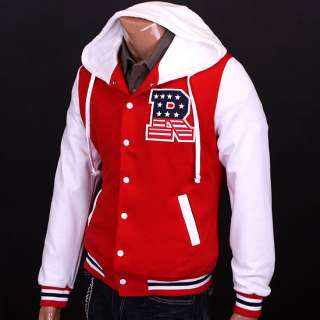 Red White R Mens Baseball Cotton Tops Hoodie Jacket  
