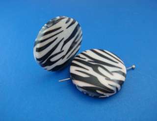 Flat Round Black & White Zebra Resin Bead 30mm  