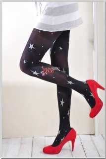 New Women Star Black Opaque Tights Pantyhose f347  