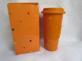 Temptations 16 oz.Spice (Orange) Polka Dot Travel Mug Silicone Lid and 