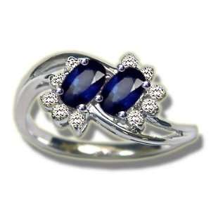 .18 ct Twin 5X3 Sapphire Ladies White Gold Ring Ring 