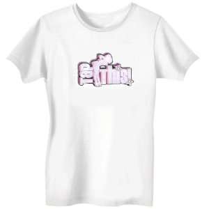 Tap This Womens Heavyweight Cotton White T shirt with Baby Pink Tap 