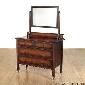   Englsih Solid Oak Victorian Dresser Chest Vanity w/ Mirror c1920 18a