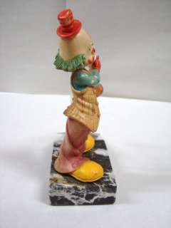 Vintage Carrara Marble Circus Clown Figurine Italy Italian Clarinet 