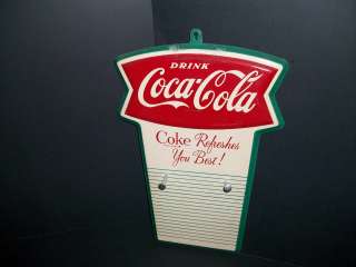 VINTAGE 1963 COCA COLA FISHTAIL CALENDAR SIGN IS BRIGHT AND SHINY,HAS 