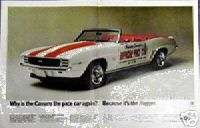 1969 Chevy Camaro Pace Car Ad / Very Nice !!!  