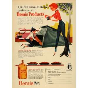  1955 Ad Bemis Apples Tent Camping Bags Pie Engineer Art 
