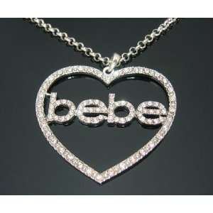  Bebe Huge Crystal Heart Necklace in Silver Everything 