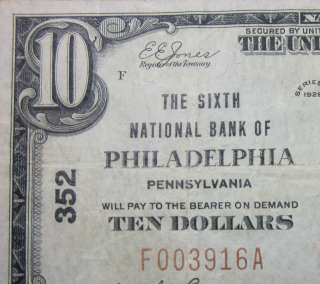 1929 $10 NATIONAL BANK NOTE ★ 6TH NTL BANK of PHILADELPHIA ★ PA 