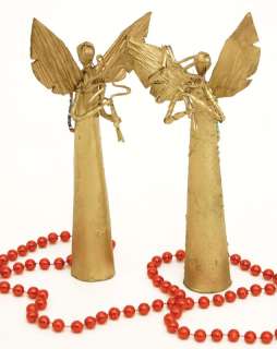 Set Of Two African Banana Fiber Angel Holiday Ornaments Hand Made In 