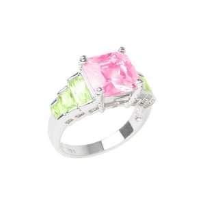 Studio 925 Paradise Sunrise Peridot and Pink CZ Sterling Silver Ring 